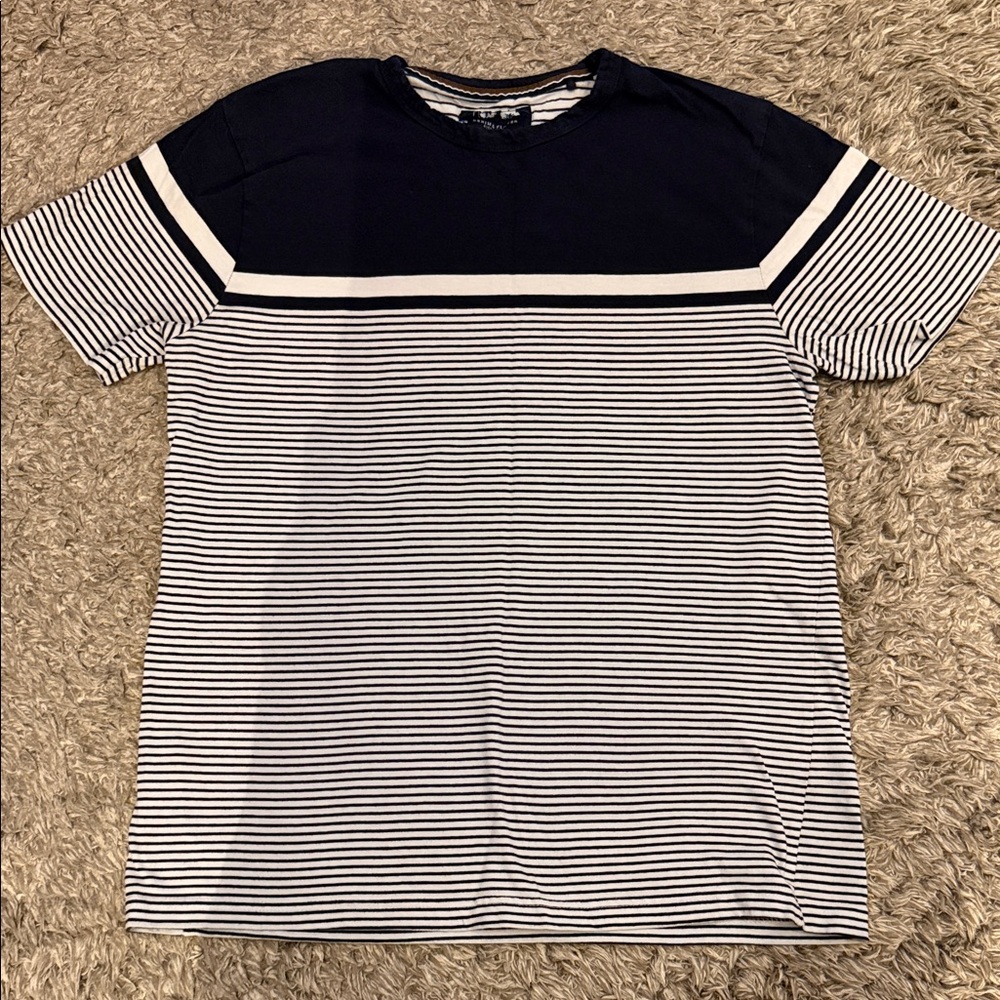 Denim & Flower Striped Short Sleeve Tee - Dark Blue and White